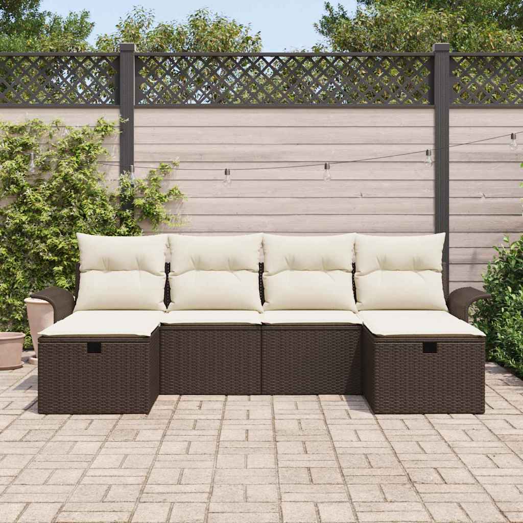 Garten-Sofa-Set mit Kissen mit Speicher 6 pcs Braun Poly Rattan